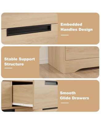 6 Drawer Dresser for Bedroom, Natural Modern Double Dresser Organizer with Embedded Handles Design