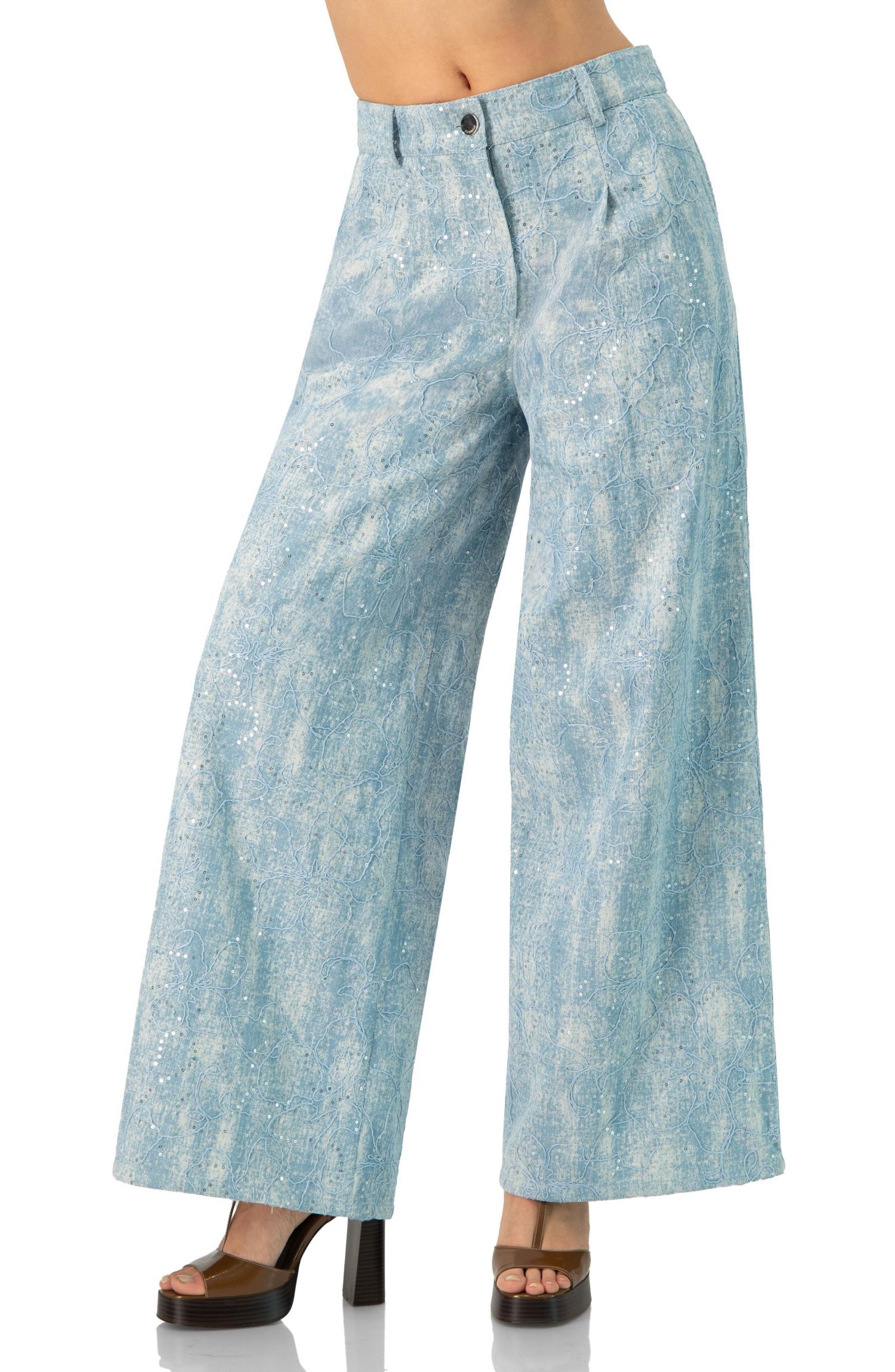 Women's Wide Leg Embroidered Jeans