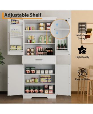 72" Tall Kitchen Pantry Storage Cabinet, Freestanding Cupboard with 1 Drawer & 4 Doors, 3 Adjustable Shelves, Large Storage Cabinet