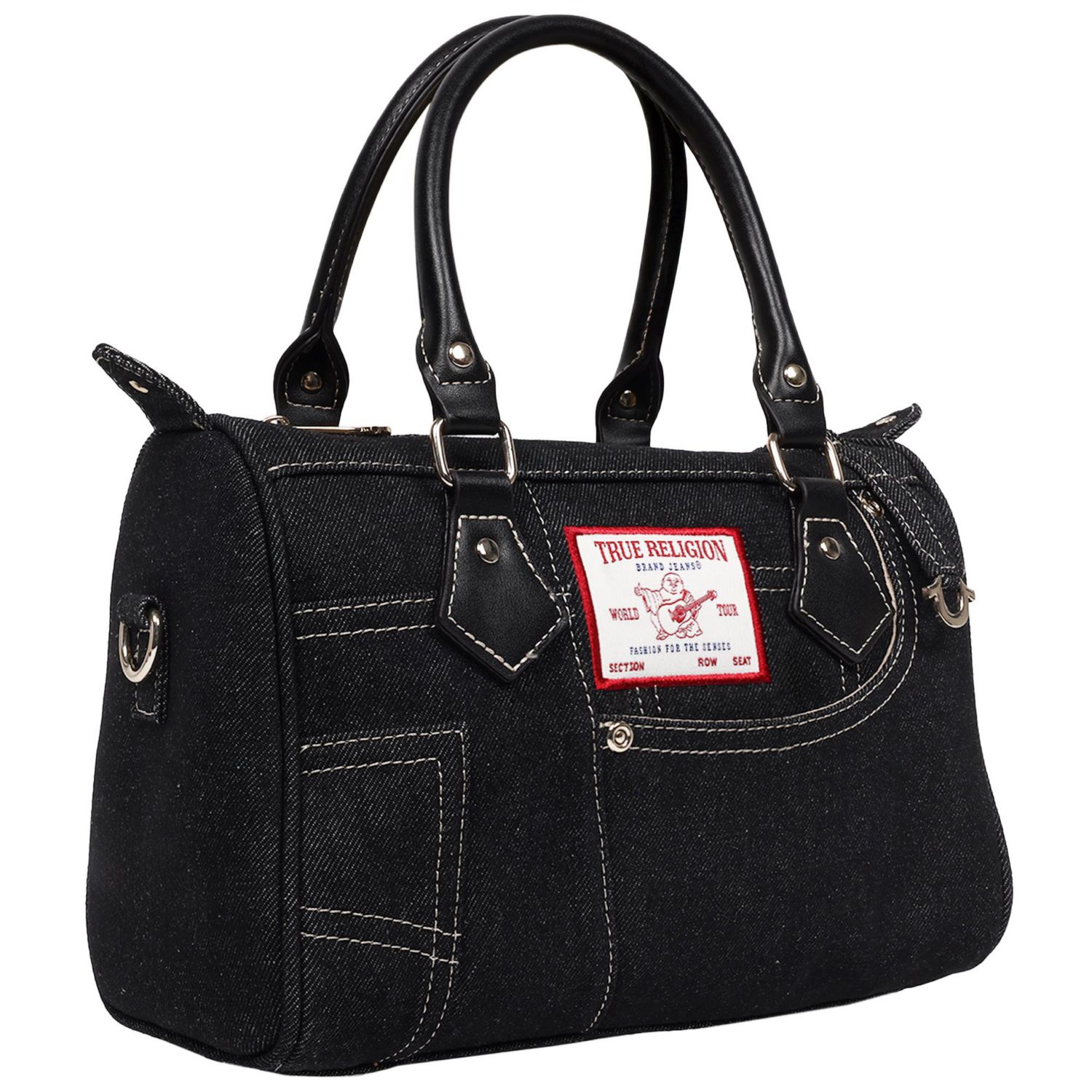 Denim Heritage Satchel with Top Handles & Crossbody Strap
