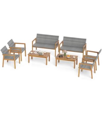 8 Pieces Patio Furniture Set PE Rattan Patio Bistro Set w/ Loveseat