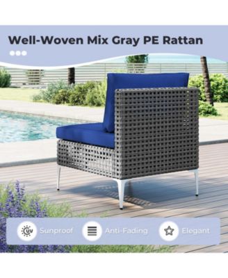 Set Of 7 Piece Outdoor Furniture Set w/Seat & Back Cushions Tempered Glass Coffee Table