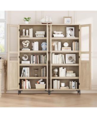  Kitchen Pantry Storage Cabinets, Tall Storage Cabinet, Tier Bathroom Cabinet with Glass Doors and Adjustable Shelves, Kitchen Hutch