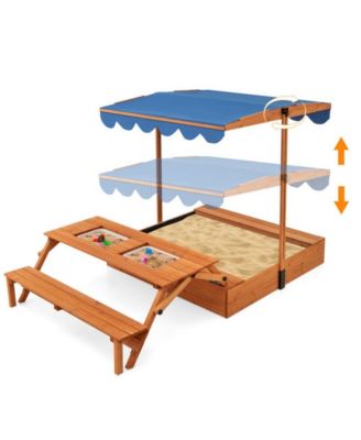 Kids Wooden Sand Box with Foldable Picnic Sensory Table and Bench