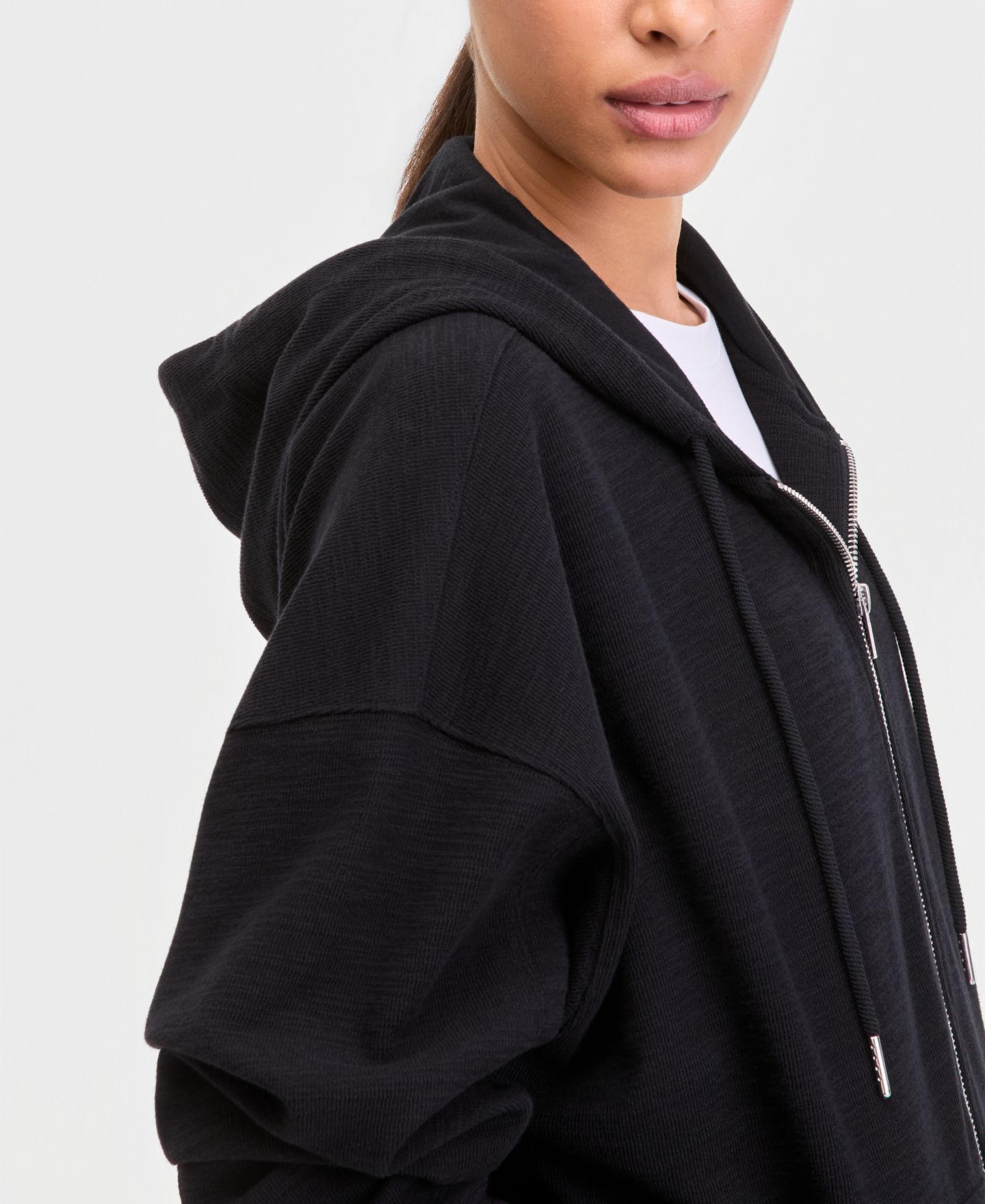 Женское худи ID Ideology Oversized Rib Slub Full-Zip, цвет: Глубокий чёрный — фото 3