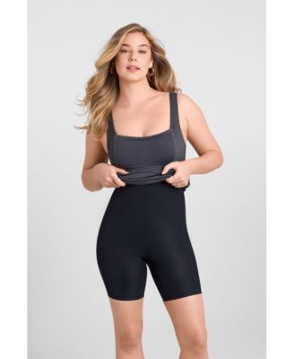 Women's Denim Straight Neck Sculpting Mini Dress with Built-In Shapewear