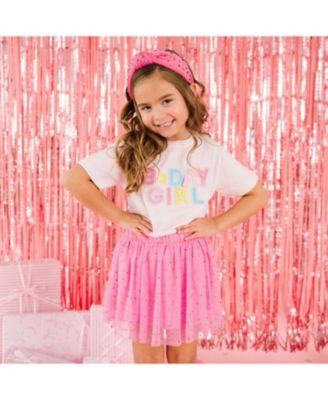 Little Girls Birthday Girl Rhinestone Patch Short Sleeve T-Shirt