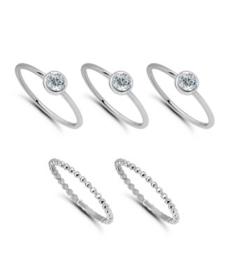 (1 1/5 ct.t.w) 5Pc. Set- 3-4mm Round Cubic Zirconia Beaded Band Rings