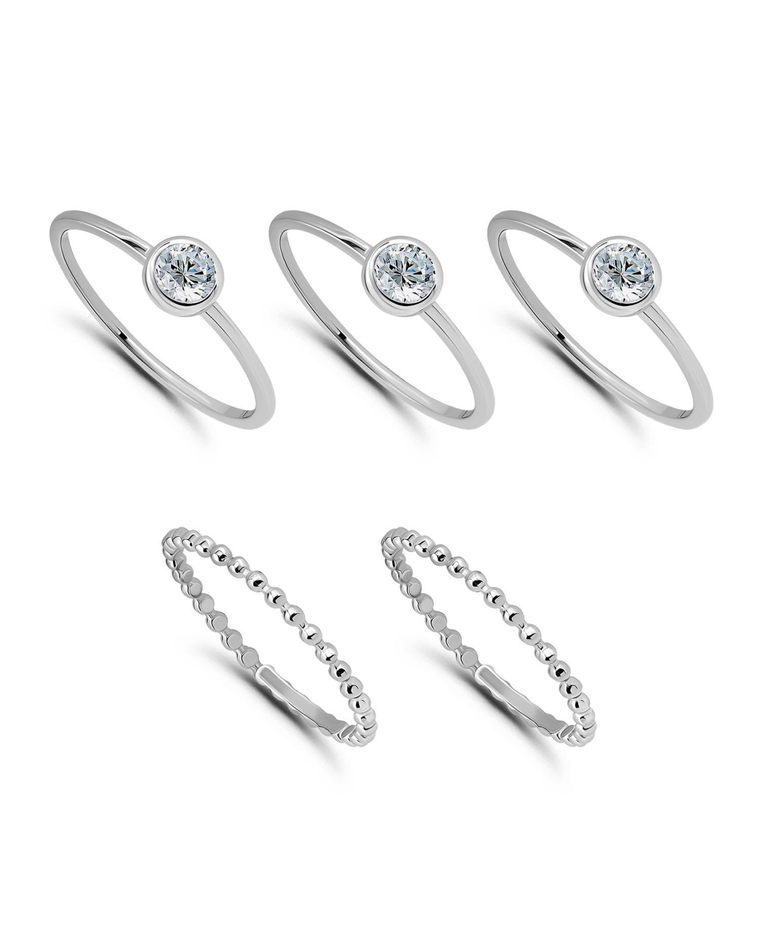 Macy's (1 1/5 ct.t.w) 5Pc. Set- 3-4mm Round Cubic Zirconia Beaded Band Rings