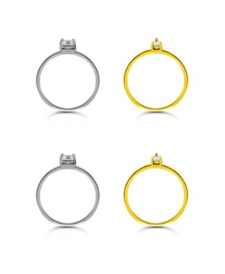 (1 5/8 ct.t.w) 4Pc. Set- 2- 4mm Square Cut Cubic Zirconia Stones Band Ring