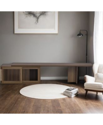 Mid-Century Walnut TV Stand with Extendable Table & Cushion