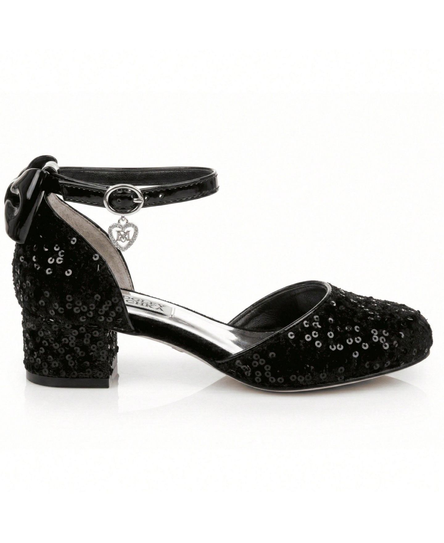 Туфли Badgley Mischka Velvet and Sequin Dress Heels with Bow, Ankle Strap, Block Heel (Little Kid-Big Kid) для девочек, цвет: Чёрный — фото 2