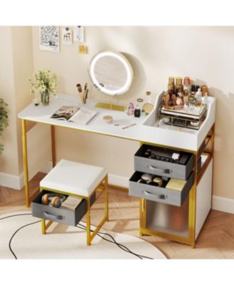 55" Makeup Vanity Desk with Rotatable Lighted Mirror
