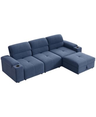  Modern L-shaped sectional sofa, 105-inch cloud sofa with adjustable backrest and ottoman