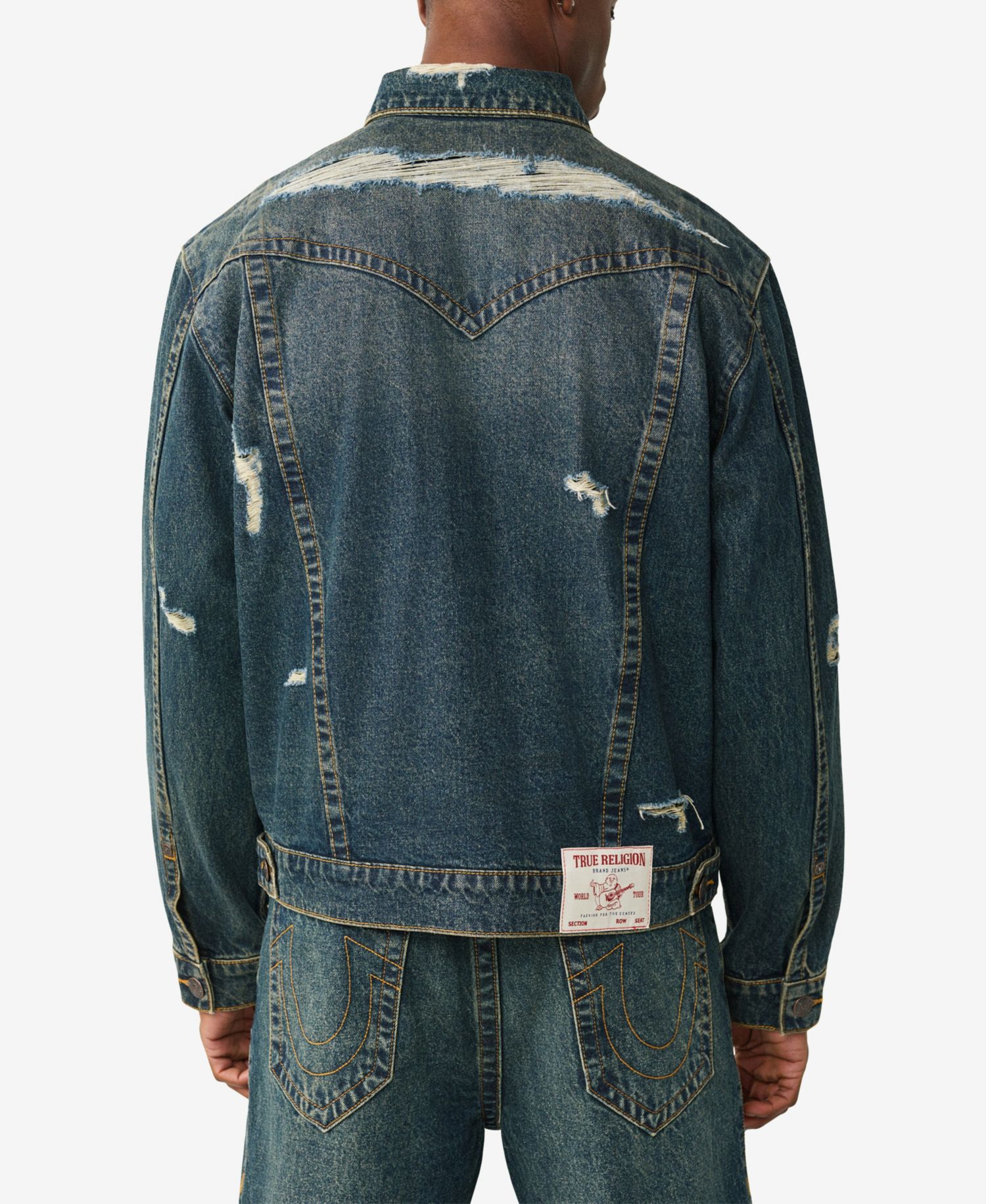 Men's Collared Destroyed Oversized Jacket