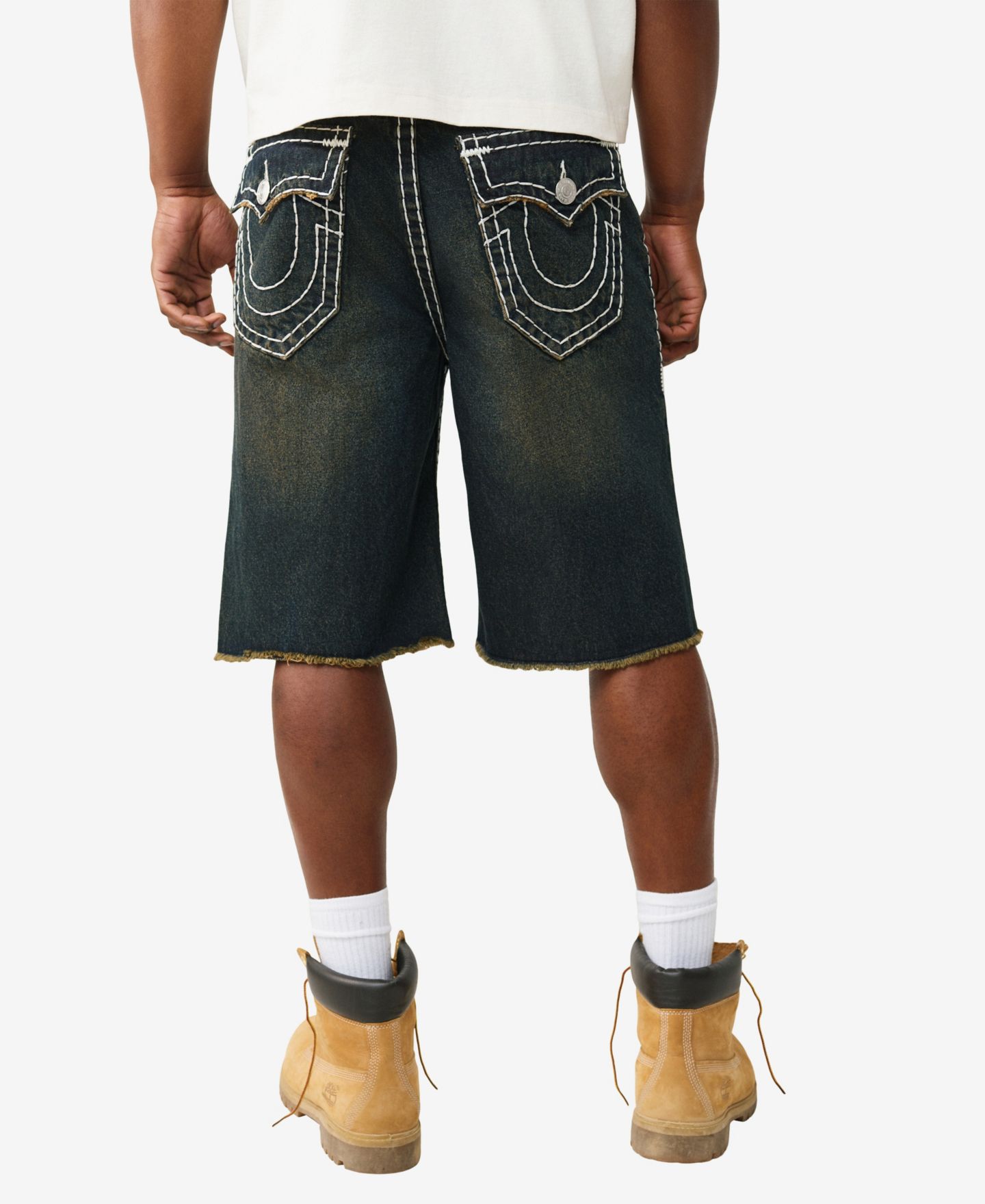 Мужские шорты True Religion Vinny Baggy Fray Flap, цвет: Джинсовая тёмная варка — фото 3