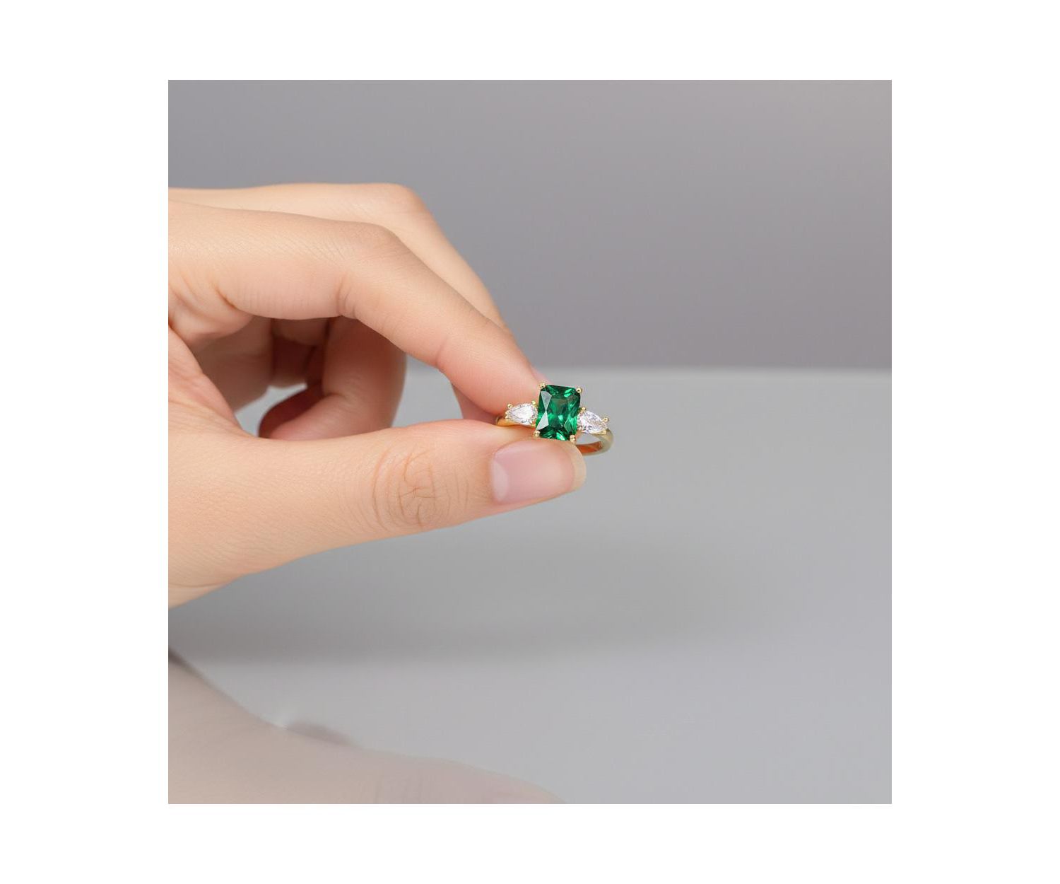 Chic Sterling Silver 14K Gold Plated Three CZ Statement Ring