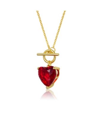 Dainty 14K Gold Plated Heart CZ Pendant Toggle Clasp Necklace