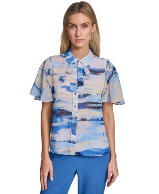 Women's Tie-Neck Button-Front Blouse