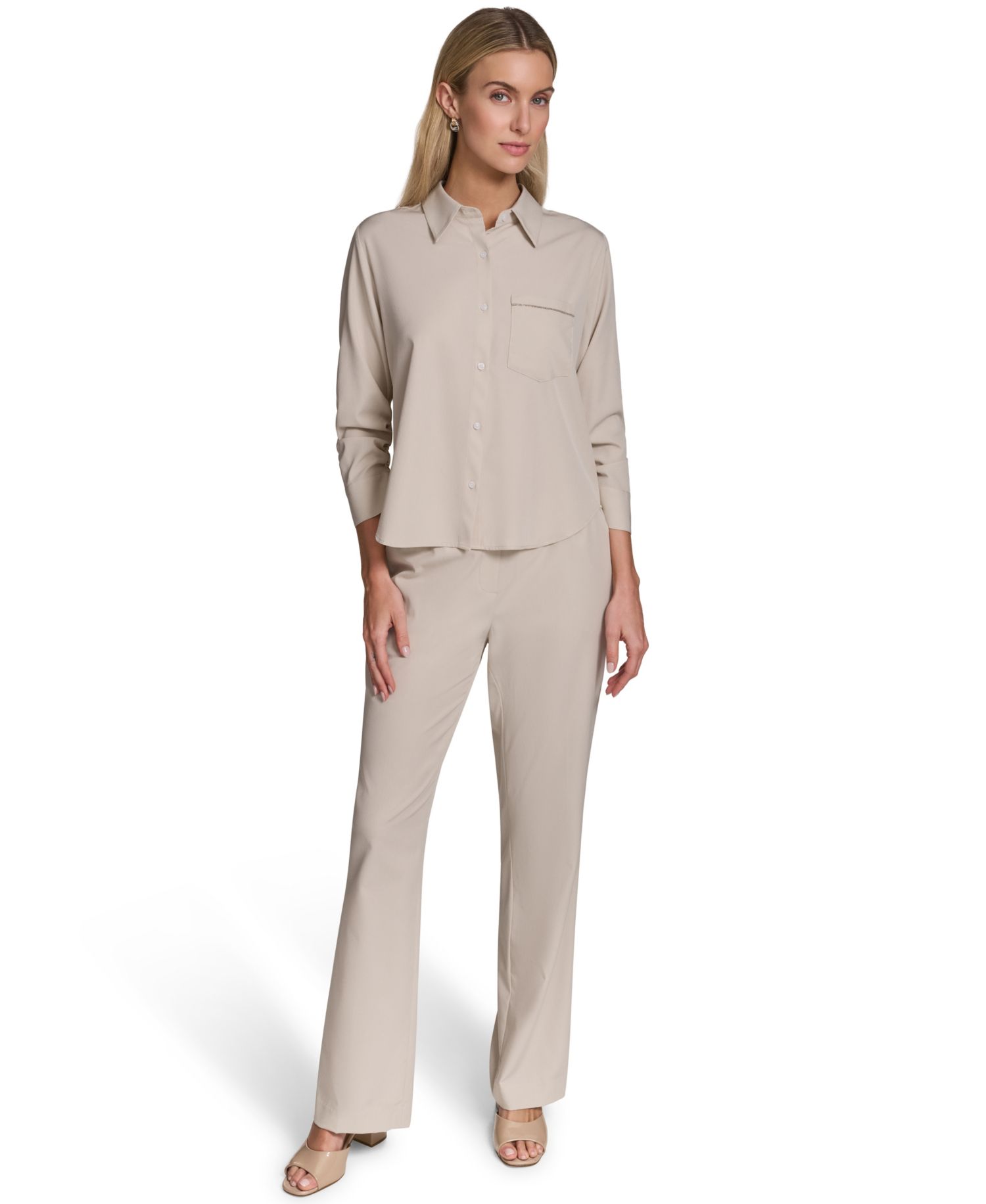 Women's Button-Down Shirt and Pull-On Straight Pants