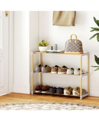 3 Tier Solid Wood Shoe Organizer with Open Slatted Storage
