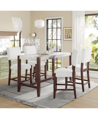 Mid Century Modern 2pk Linen Upholstered Bar Stools with Solid Wood Legs