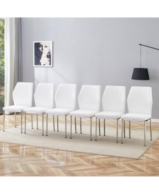 Streamdale Luxury Simple Chair - Set of 6 White PU Dining Chairs with Metal Silver Legs