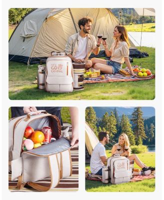 4-Person Picnic Backpack with Insulated Cooler, Blanket and Tableware Set