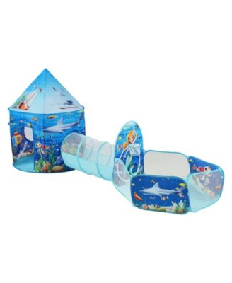 3-in-1 Kids Play Tent with Tunnel and Basketball Hoop