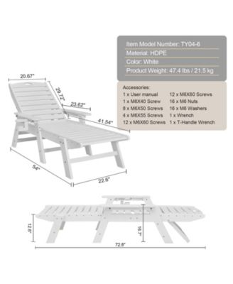 Adjustable Outdoor Chaise Lounge Chair with Cup Holder, 400 lb Capacity