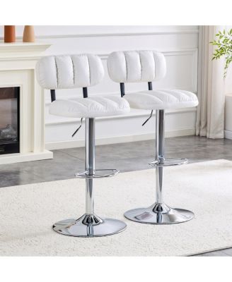 Streamdale  Furniture Set of 2 PU Leather Adjustable Bar Stools with Base & Footrest