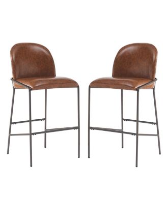 Matte Bronze Faux Leather Bar Stool with Curved Backrest (Set of 2)