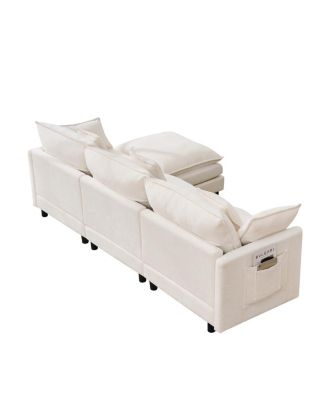 101.9" 3-seater cashmere sofa w/ movable footstool, modular.