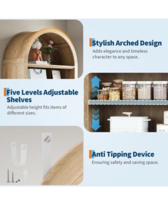 71in Tall Book Shelf with Storage, 7 Tier Arched Bookcase with Adjustable Shelves