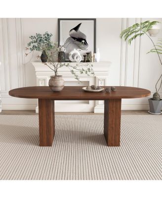 Oval Dining Table for 6, Walnut Veneer, Modern Farmhouse, Waterproof, Scratch Resistant