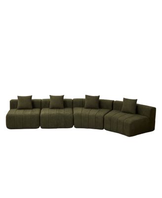 Chenille curved sectional sofa with 4 pillows, curved modular sofa