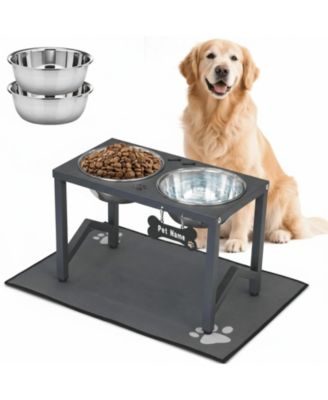 Metal Raised Dog Bowl Stand with Stainless Steel Bowls Non Slip Mat for Medium Large Breeds