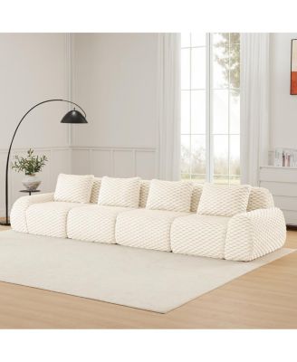Modern Modular Sectional Sofa - Cream, 4-Seater Flannelette Couch
