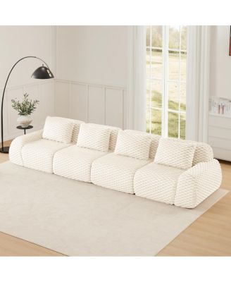 Modern Modular Sectional Sofa - Cream, 4-Seater Flannelette Couch