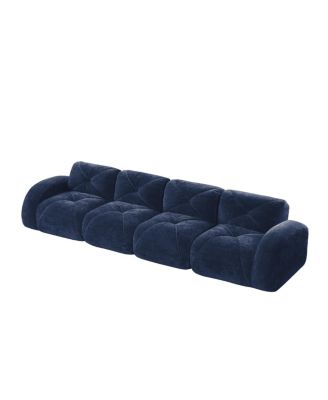Streamdale 140" Blue Velvet Boneless Tufted Sofa with Ergonomic Design & Anti-Slip Bottom