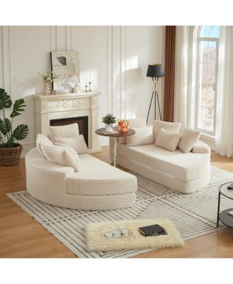 Corduroy Oversized Recliner, Converts to 2 Recliners, Sofa Bed, Neck Pillow