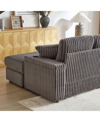 Streamdale 84" Corduroy 3-Seater Sofa w/ Pillows, Ottomans, Storage & Cup Holders