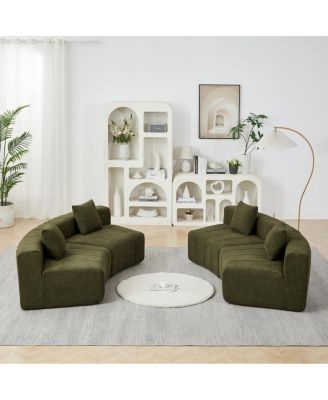 Chenille Curved Sectional Sofa with 4 Pillows