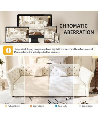 Oversize Pull Out Sofa Bed with Fabric Flower Tufted Design, Velvet Loveseat Bed