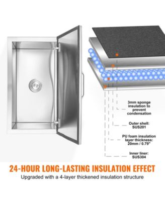 24 x 20 x 15 Inch Drop-In Stainless Steel Ice Chest, 40 Qt with Hinged Lid