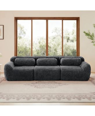 Streamdale 114" Soft Fluffy Plush Modular Sectional Sofa w/ Ottoman & Pillows