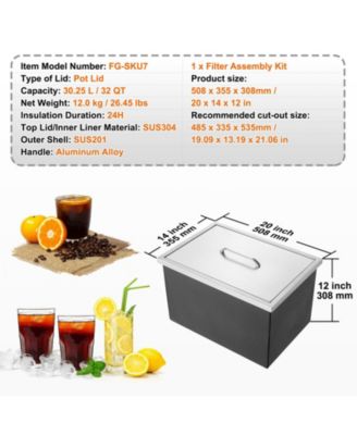 20 x 14 x 12 Inch Drop-In Stainless Steel Ice Chest, 40 Qt with Lid