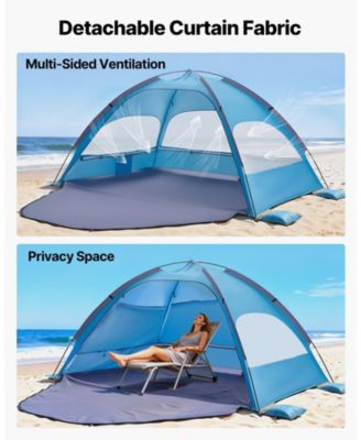 4-Person Beach Tent Sun Shelter with UPF 50+ Protection and Sand Pockets