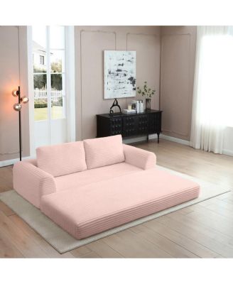 2-in-1 Folding Convertible Sofa Bed, Modern Corduroy Sleeper Couch with 2 Pillows