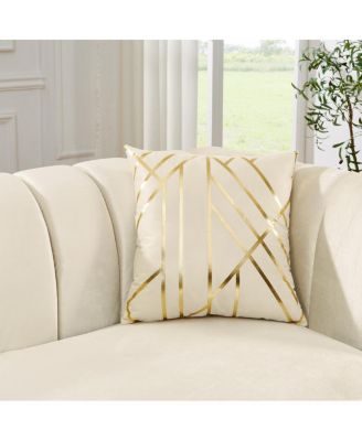  Luxurious Velvet Sofa with Geometric Gold Hardware & Metal Feet